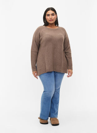 Zizzi Gemêleerde pullover met zijsplit, Walnut/White Mel., Model image number 2