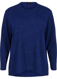 Melange Blouse met een rond halsje en lange mouw, Sodalite Blue