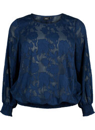 Jacquard blouse met smokwerk, Navy Blazer