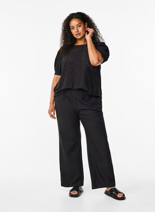 Zizzi Blouse met korte mouwen en patroon met kant, Black, Model image number 2