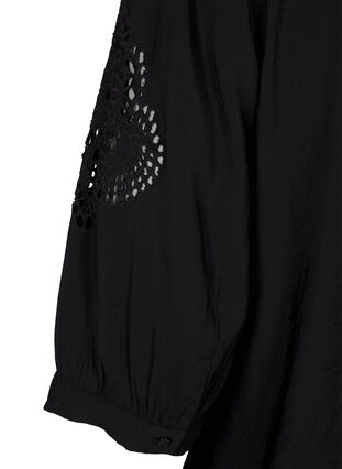 Zizzi Overhemdblouse met ruches en broderie anglaise, Black, Packshot image number 3