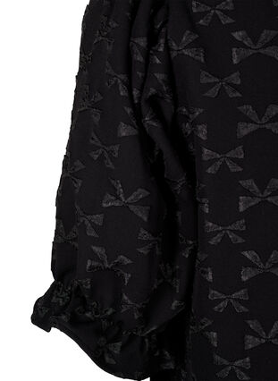 Zizzi Jacquard blouse met korte mouwen en strikjes, Black W. Bow, Packshot image number 3