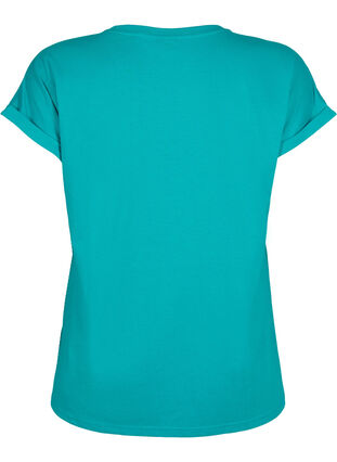 Zizzi T-shirt met korte mouwen van katoenmix, Teal Blue, Packshot image number 1