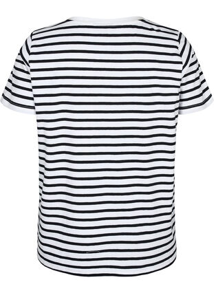 Zizzi Katoenen t-shirt met strepen en V-hals, B. White/Bl. Stripes, Packshot image number 1