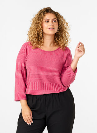 Zizzi Blouse met driekwartmouwen en een gestreept patroon, Malaga Mel., Model image number 0