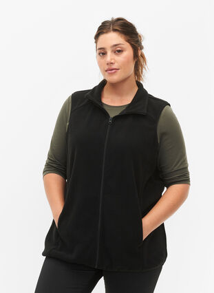 Zizzi Fleece vest met zakken, Black, Model image number 0