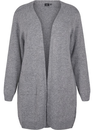 Zizzi Lange gebreide kleding vest met zakken, Medium Grey Melange, Packshot image number 0