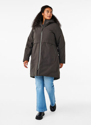 Zizzi Winterjas met verstelbare taille, Raven, Model image number 2