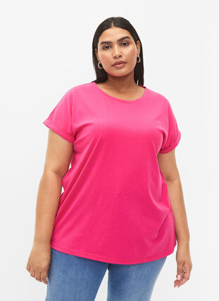 Zizzi T-shirt met korte mouwen van katoenmix, Raspberry Sorbet, Model image number 0
