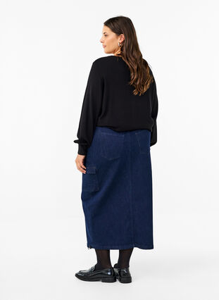 Zizzi Denim maxi-rok, Dark Blue Denim, Model image number 1