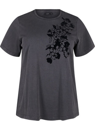 Zizzi T-shirt van biologisch katoen met print, D.Grey Wash W. Flok, Packshot image number 0