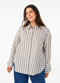 Los T-shirt met strepen, Sand w. Black Stripe, Model