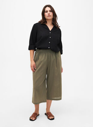 Zizzi Shirt blouse met knoopsluiting van katoen-linnenmix, Black, Model image number 2