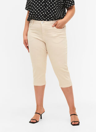 Zizzi Strakke Emily capri broek, Oatmeal, Model image number 3