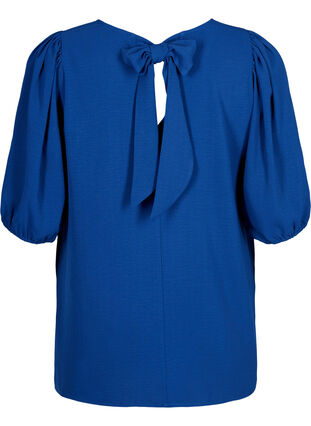 Zizzi Blouse met korte mouwen en een strik op de rug, Estate Blue, Packshot image number 1