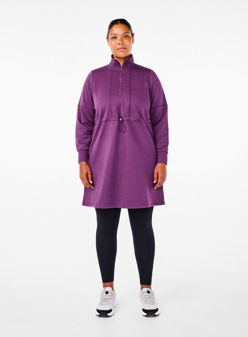 Zizzi Korte sweatjurk met hoge hals en verstelbare taille, , Model, 1