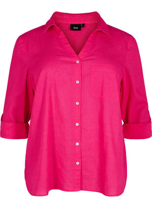 Zizzi Overhemdblouse met knoopsluiting van katoen-linnenmix, Bright Rose, Packshot image number 0