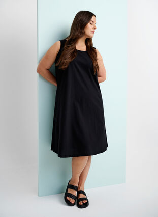 Zizzi Mouwloze katoenen jurk met a-lijn, Black, Image image number 0