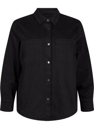 Zizzi Denim shirt met knopen en borstzakken, Black, Packshot image number 0