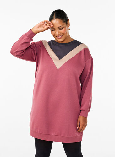 Zizzi Lang sweatshirt met colourblock, Rose B. Color Block, Model image number 0