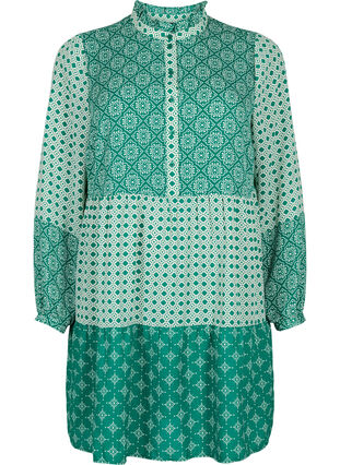 Zizzi A-vorm jurk met patronen en uitsnijdingen, Green AOP, Packshot image number 0