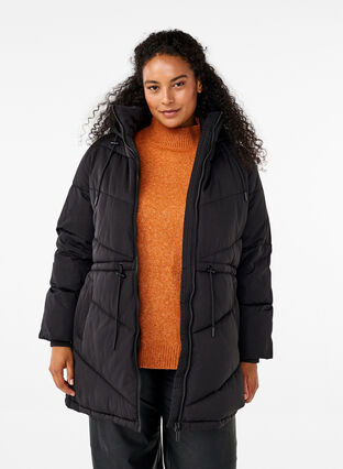 Zizzi Halflange pufferjas met capuchon, Black, Model image number 0