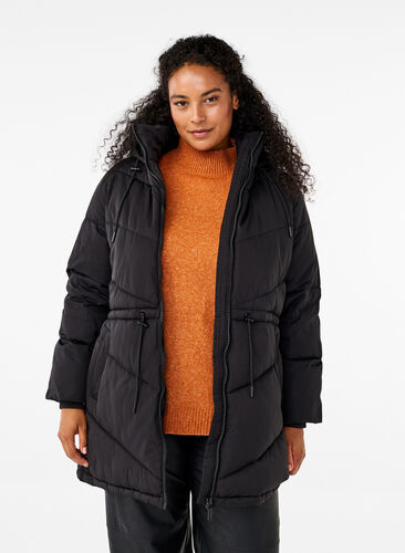 Zizzi Halflange pufferjas met capuchon, Black, Model image number 0