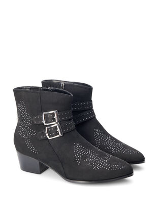 Zizzi Wide fit - Korte laars met studs en gespen, Black, Packshot image number 1