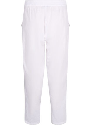Zizzi Effen katoenen broek met linnen, Bright White, Packshot image number 1