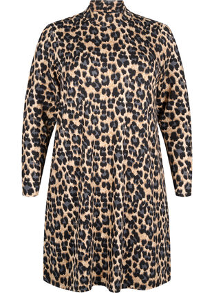 Zizzi FLASH - Jurk met lange mouwen en col, Leopard Print, Packshot image number 0