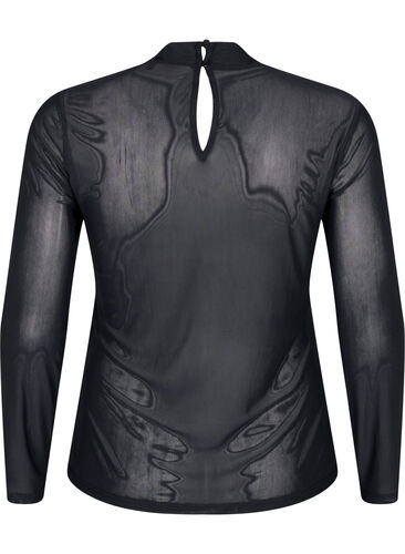 Zizzi Getailleerde blouse van mesh met lange mouwen, Black, Packshot image number 1