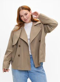 Korte trenchcoat met drukknoopsluiting, Coriander, Model