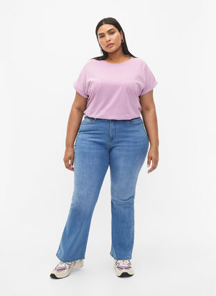 Zizzi T-shirt met korte mouwen van katoenmix, Lavender Mist, Model image number 2