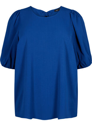 Zizzi Blouse met korte mouwen en een strik op de rug, Estate Blue, Packshot image number 0