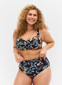 Bikinibroekje met extra hoge taille en print, Leaf Print, Model