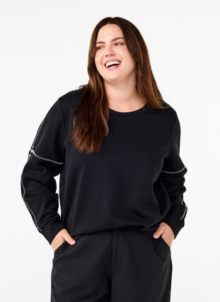 Zizzi Sweatshirt met contrasterende stiksels, Black, Model image number 0