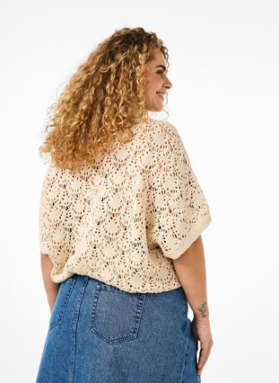 Zizzi Gebreide blouse met korte vleermuismouwen, Sandshell, Model image number 1