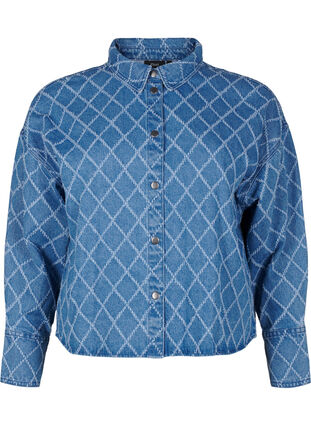 Zizzi Denim shirt met vernietigingspatroon, Blue Denim, Packshot image number 0