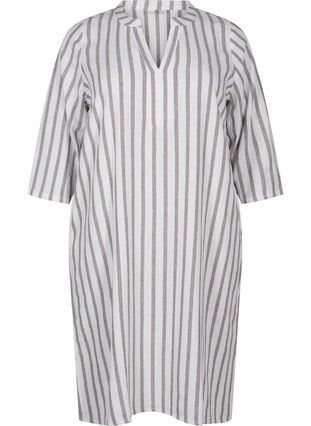 Zizzi Gestreepte tuniek van linnen-viscose mix, White Stripe, Packshot image number 0