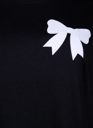 Zizzi Katoenen T-shirt met strik, Black W. White, Packshot image number 2