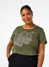 Katoenen T-shirt met strasmotief, Thyme w. Rhinestones, Model