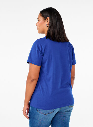 Zizzi Basic katoenen T-shirt met ronde hals, Sodalite Blue, Model image number 1