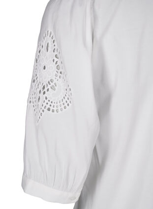 Zizzi Overhemdblouse met ruches en broderie anglaise, Bright White, Packshot image number 3