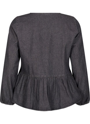 Zizzi Peplum blouse van denim met striksluiting, Dark Grey Denim, Packshot image number 1