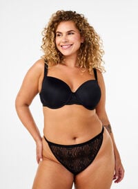 Kanten G-string met elastische taille, Black, Model