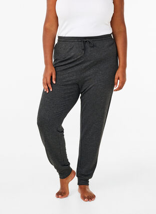 Zizzi Tricot broek met hoge taille, Dark Grey Melange, Model image number 2