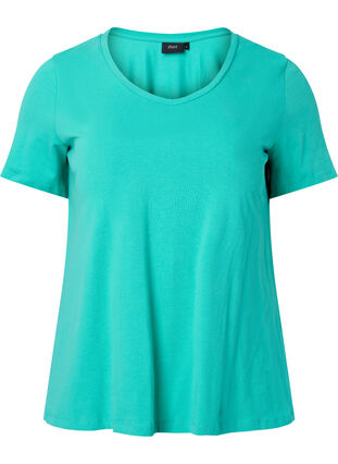 Zizzi Basic t-shirt in effen kleur met katoen, Aqua Green, Packshot image number 0