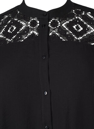 Zizzi Lang viscose shirt met kanten detail, Black, Packshot image number 2