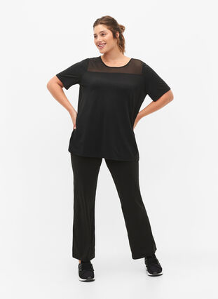 Zizzi Sportshirt met mesh en korte mouw, Black, Model image number 2