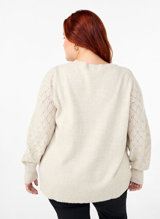 Zizzi Gebreide blouse met kantpatroon, Pumice Stone Mel., Model image number 1